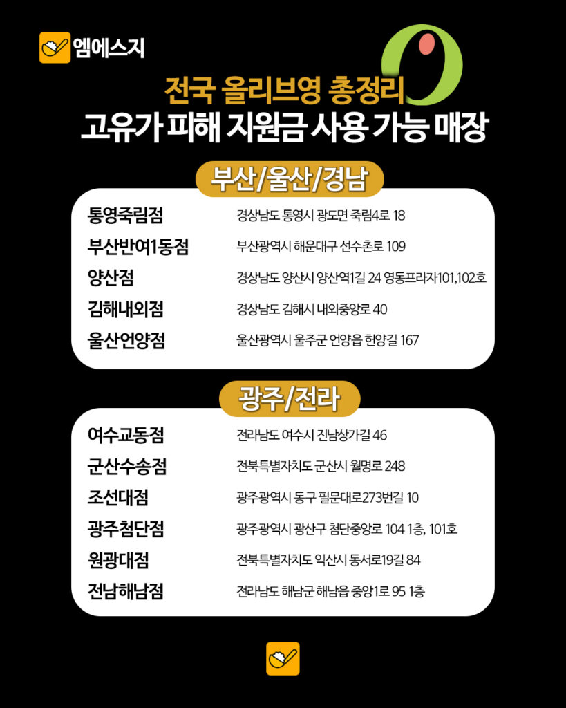 고유가 피해지원금(전쟁 재난지원금) 사용 가능한 올리브영 매장 리스트, 가능 여부 및 조회하기, 사용처 11 141 올영지원금매장 10
