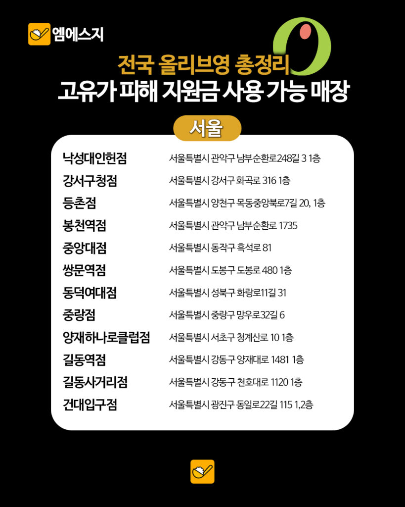 고유가 피해지원금(전쟁 재난지원금) 사용 가능한 올리브영 매장 리스트, 가능 여부 및 조회하기, 사용처 3 141 올영지원금매장 2