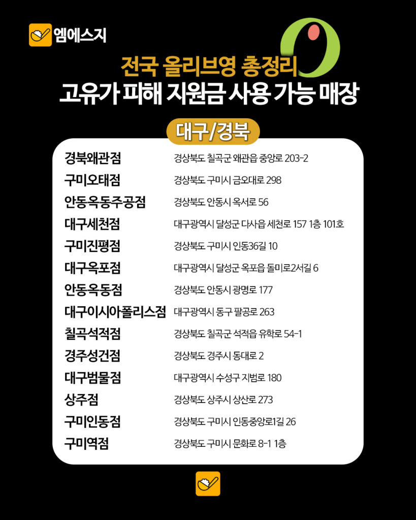 고유가 피해지원금(전쟁 재난지원금) 사용 가능한 올리브영 매장 리스트, 가능 여부 및 조회하기, 사용처 9 141 올영지원금매장 8