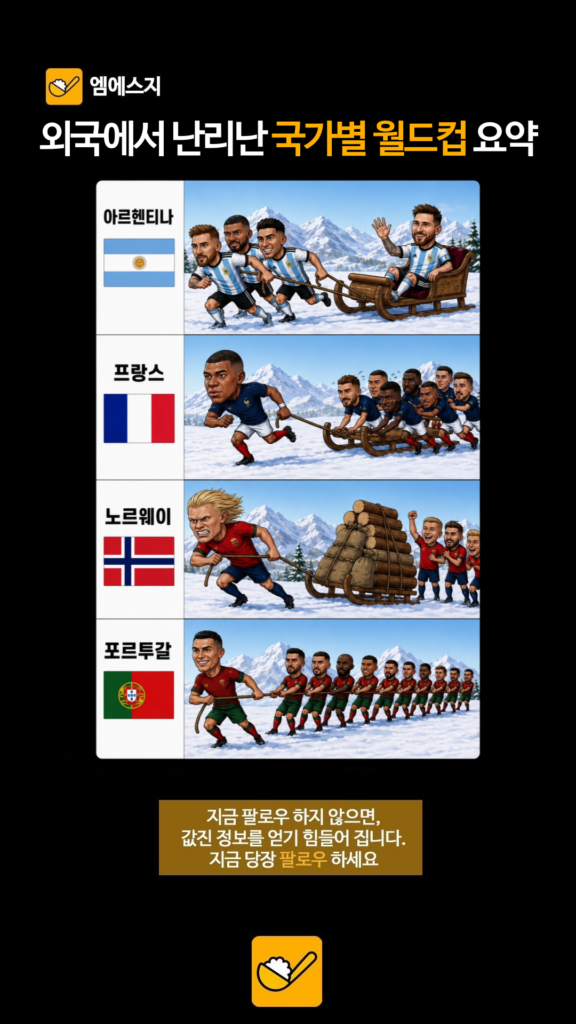 2026 북중미 월드컵 경기력 풍자한 해외 축구 밈(Meme) 온라인서 화제, 치지직 실시간 중계 보는 법, 아르헨티나 메시, 프랑스 음바페, 노르웨이 홀란, 포르투갈 호날두 3 011