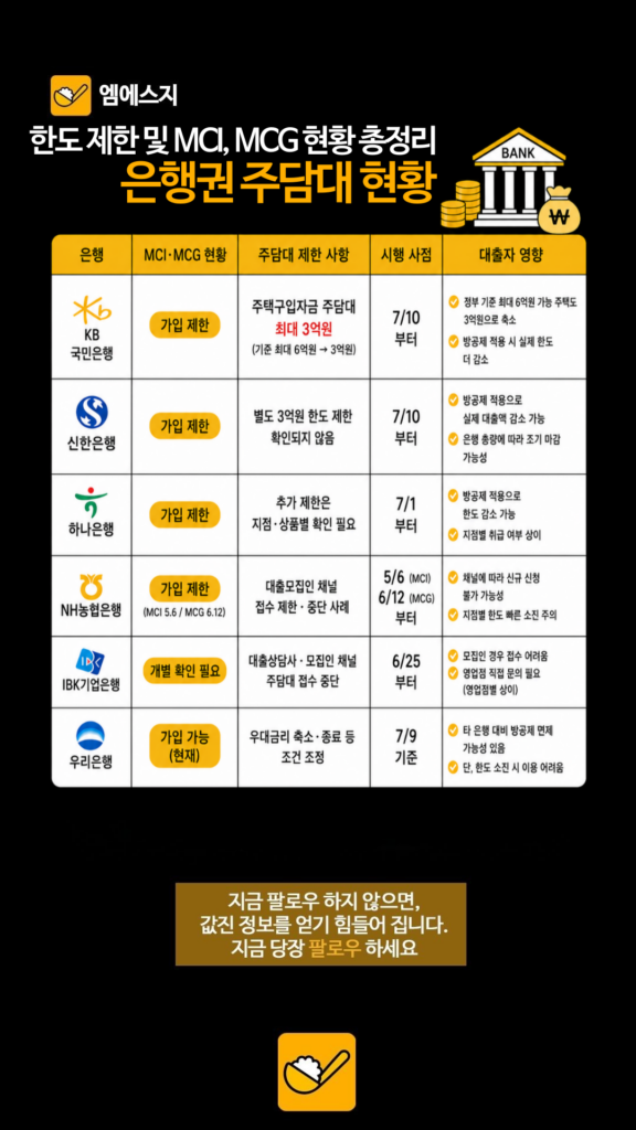주담대 3억 제한 일주일, 서울 아파트 매매 시장이 급변한 이유, 국민은행, 신한은행, 은행별 주식담보대출 총정리, MCI·MCG 가입 제한 3 287 주담대 현황 02