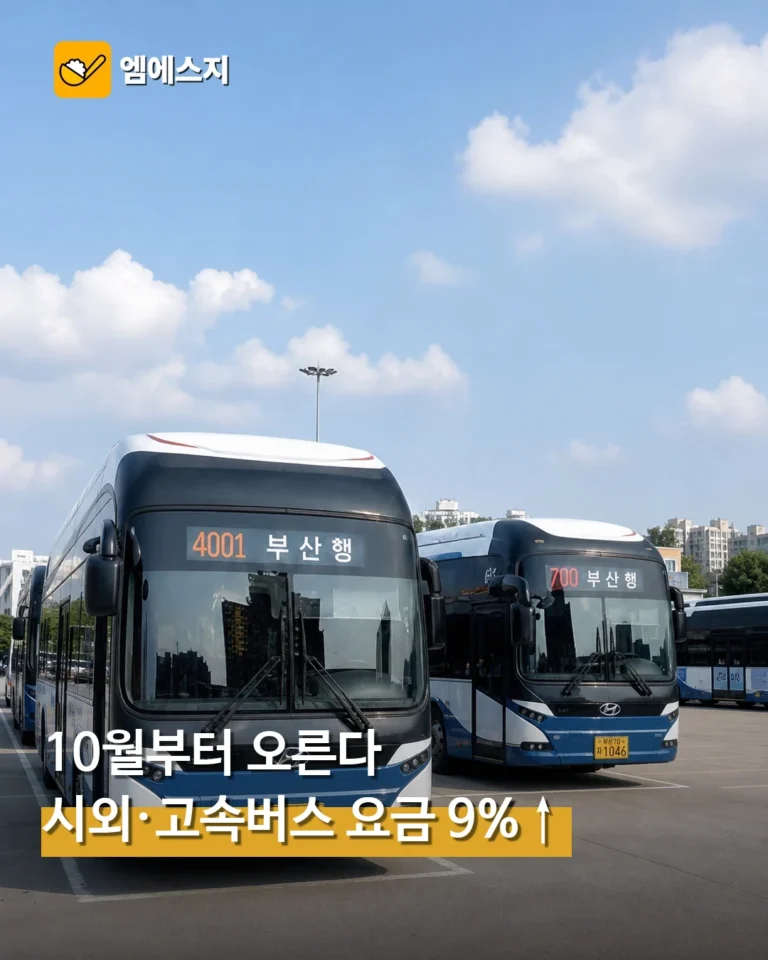 시외·고속버스 요금 10월부터 약 9% 인상