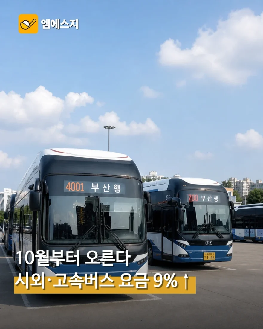 시외·고속버스 요금 10월부터 약 9% 인상