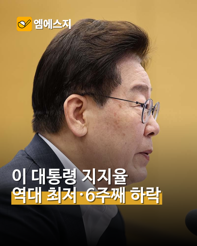 이 대통령 지지율 역대 최저·6주째 하락