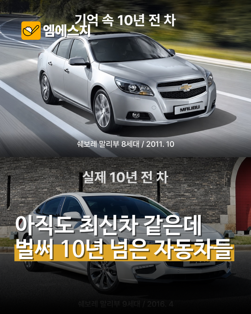 요즘 차처럼 보이지만 벌써 10년 넘은 자동차들