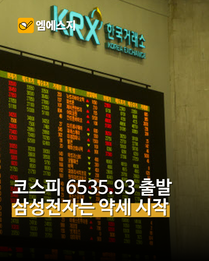 코스피 6535.93 출발, 삼성전자 약세