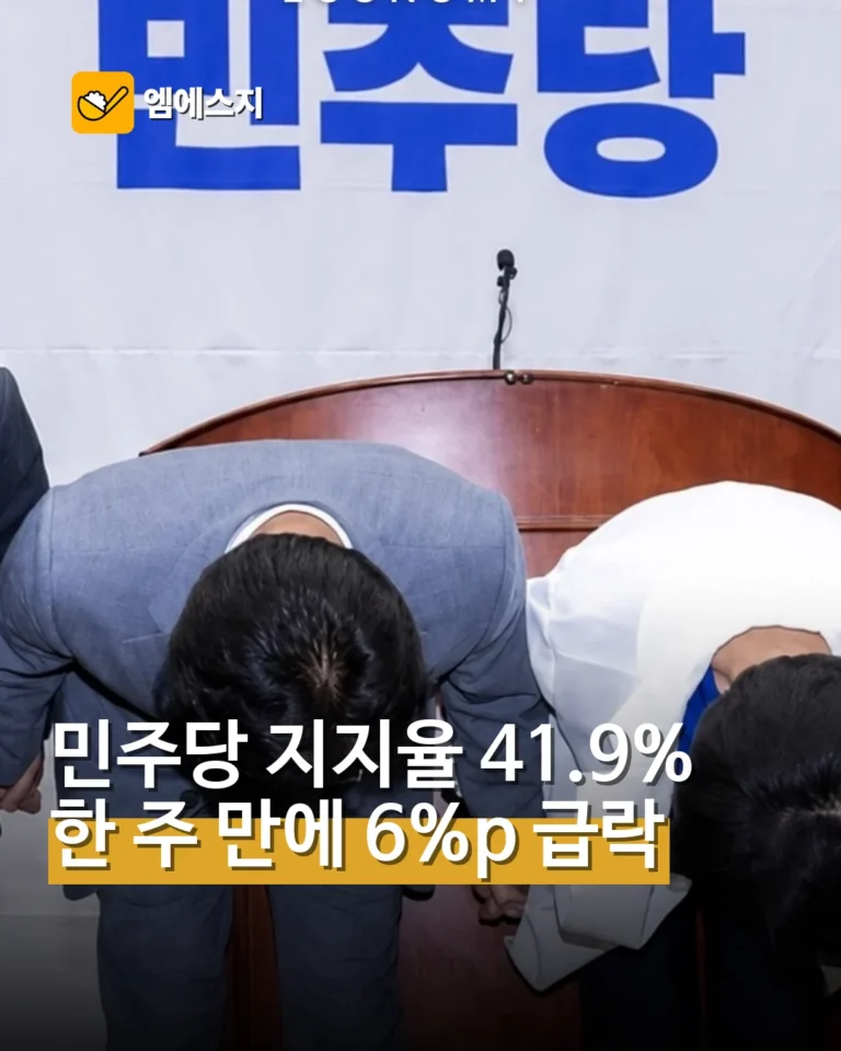 민주당 지지율 41.9%…한 주 만에 6%p 하락