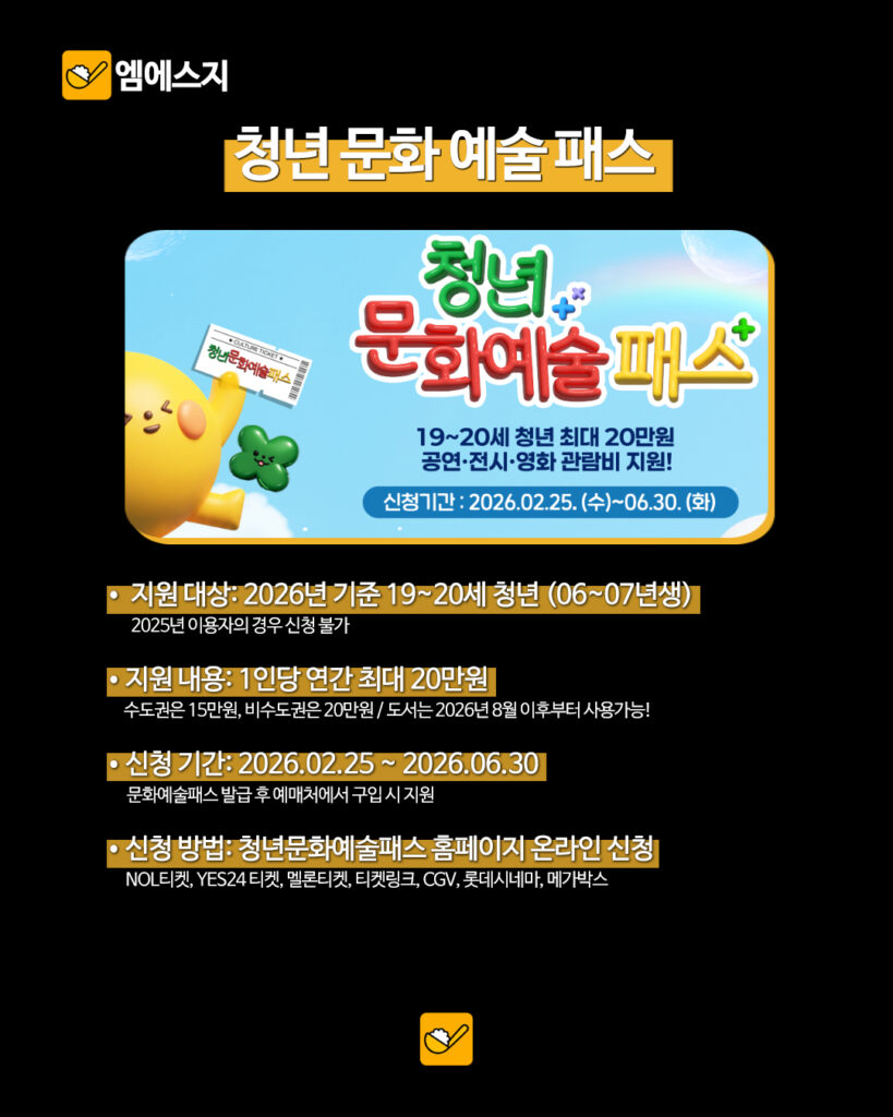 청년문화예술패스 신청 방법·지원 금액 총정리