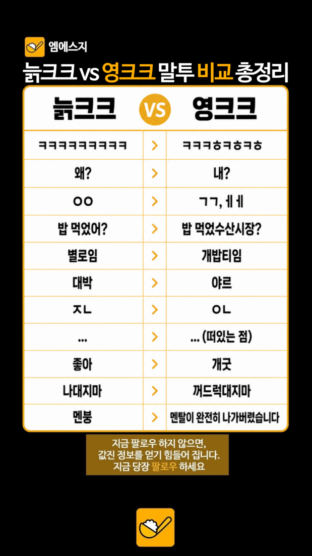 늙크크 vs 영크크 말투 비교 총정리 늙크크 VS 영크크 왜?