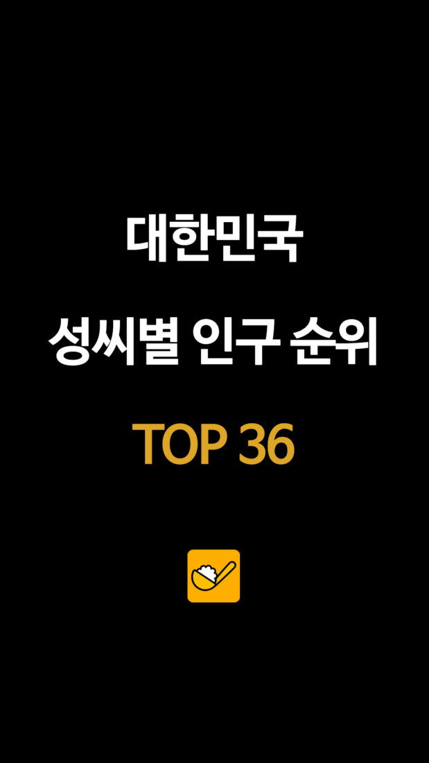 대한민국 성씨별 인구 순위 TOP 36