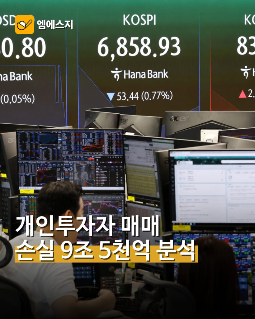 개인투자자 평가손실 추산을 다룬 MSG뉴스 썸네일. 증시 전광판은 자료사진