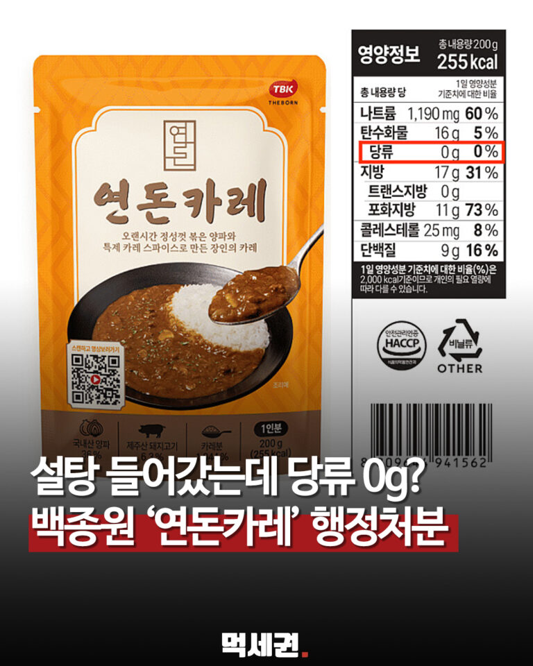 연돈카레 ‘당류 0g’이라더니…검사 결과 허용오차 초과, 결국 행정처분