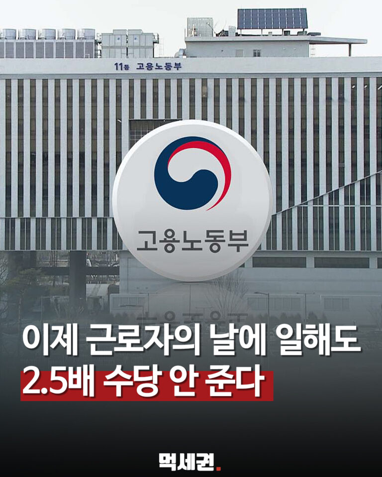 고용노동부 건물 사진과 근로자의 날 수당 문구가 담긴 사용자 제공 원본 이미지