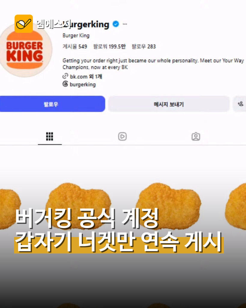 버거킹 공식 계정 갑자기 너겟만 연속 게시