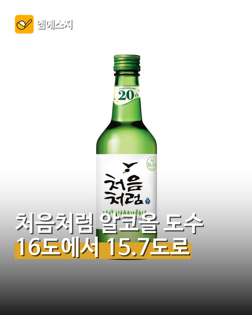 처음처럼 알코올 도수 16도에서 15.7도로