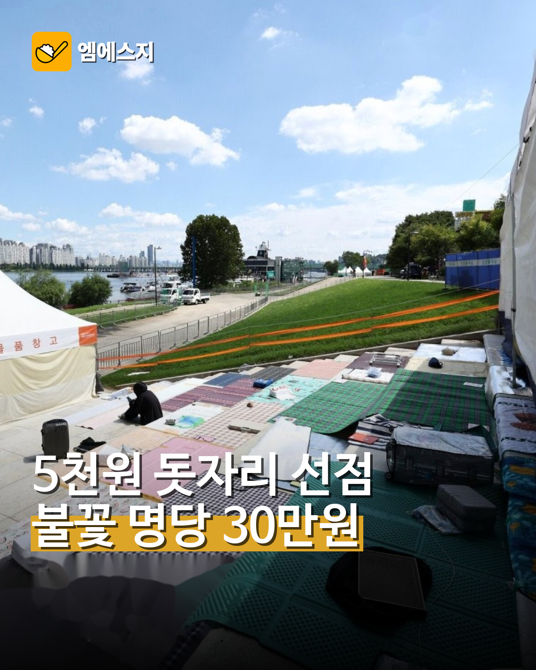 5천원 돗자리 선점…불꽃 명당 30만원