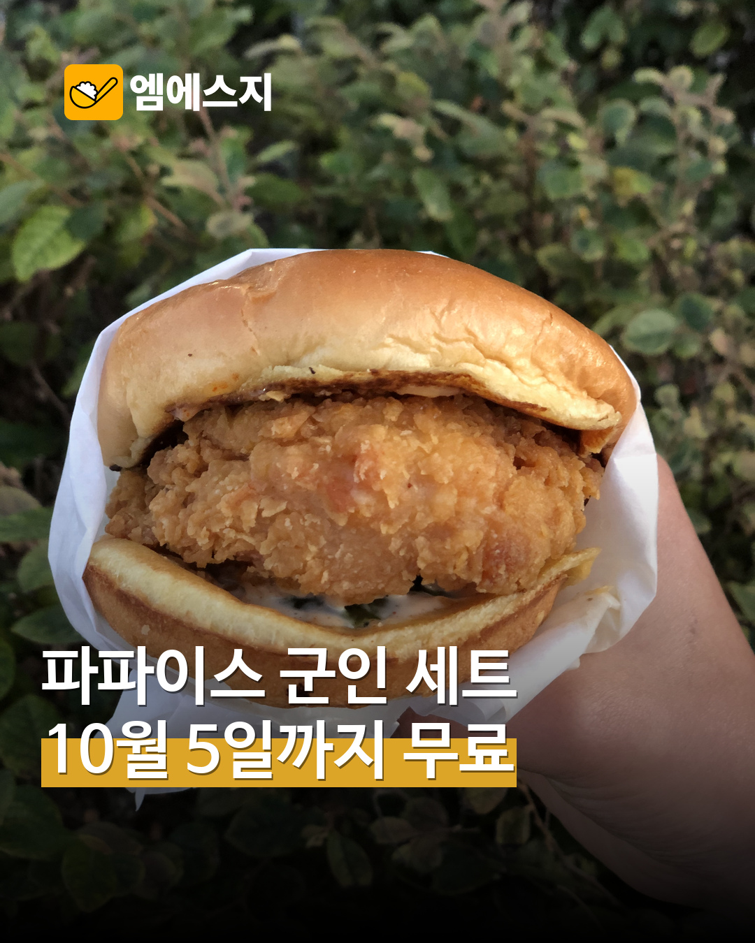 파파이스 국군 장병 치킨샌드위치 세트 무료 행사 안내용 재구성 사진