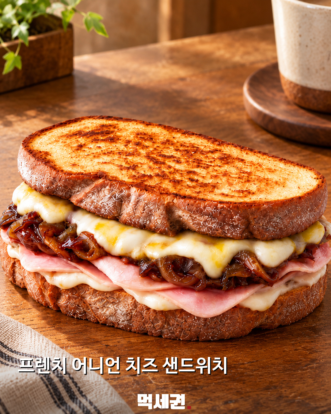 프렌치 어니언 치즈 샌드위치 연출 이미지