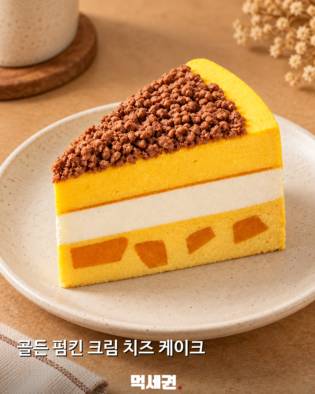 골든 펌킨 크림 치즈 케이크 연출 이미지