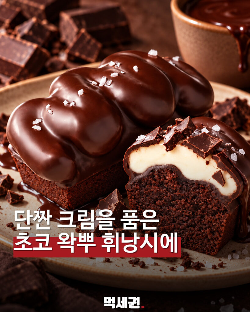 뚜레쥬르 왁뿌 초코 휘낭시에와 소금 우유 크림 단면