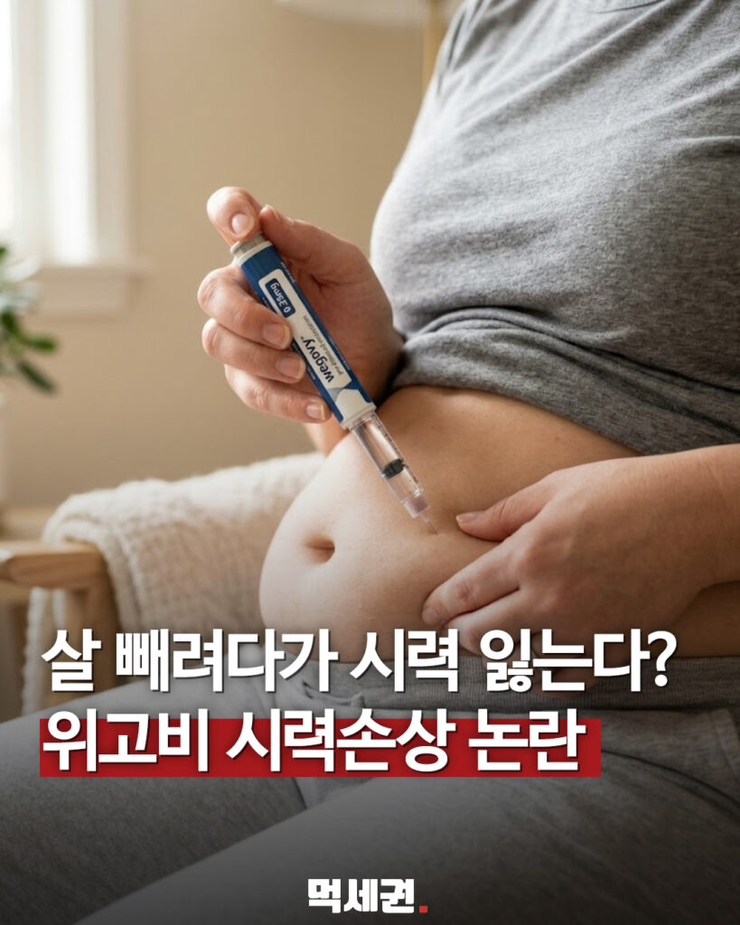 비만 치료 주사 관련 자료 이미지와 위고비 시력 손상 우려 안내