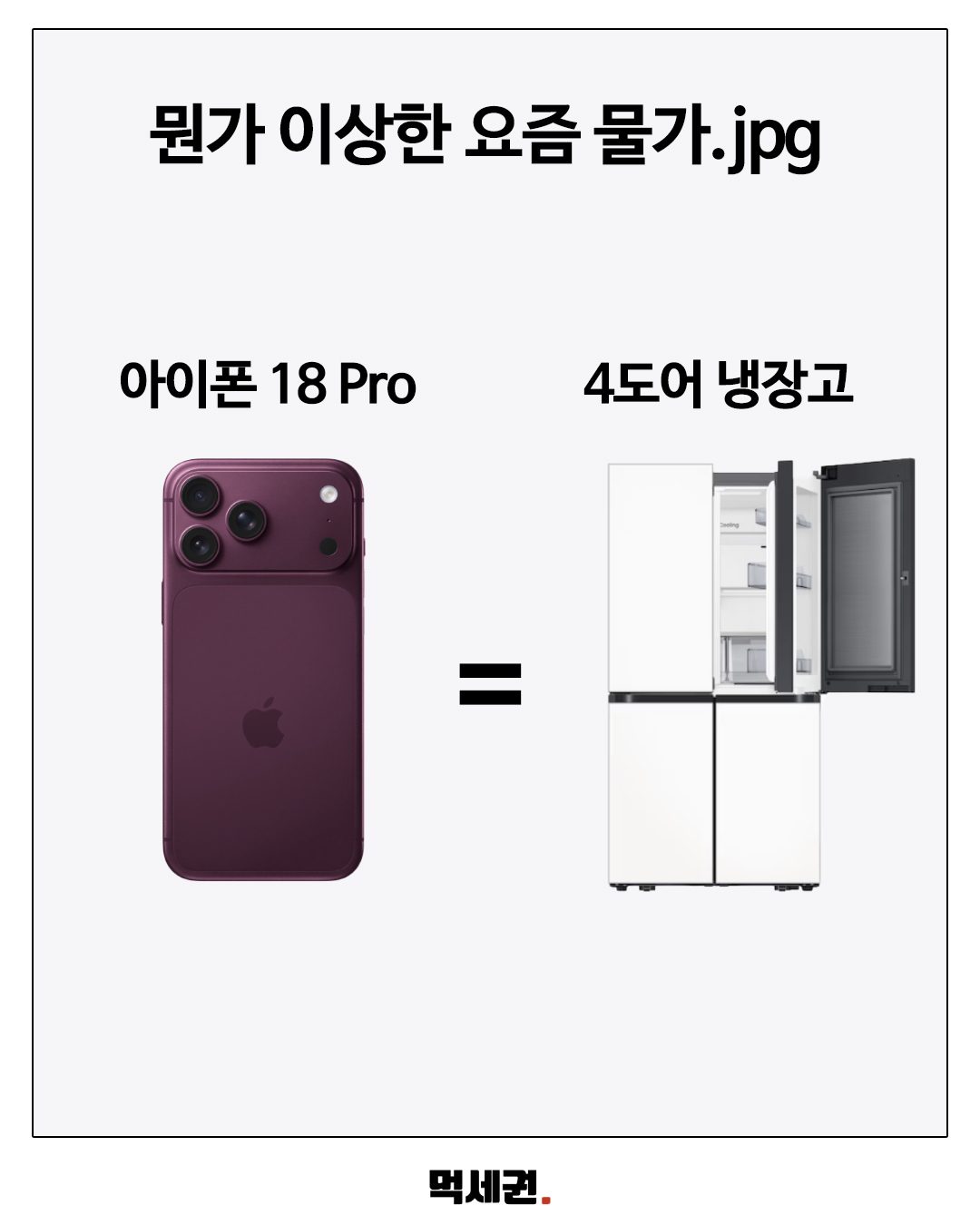 치킨 한 마리와 쌀 10kg을 나란히…생활용품으로 비교한 ‘물가 체감표’ 2 아이폰 18 Pro 표기 스마트폰과 4도어 냉장고 비교 이미지