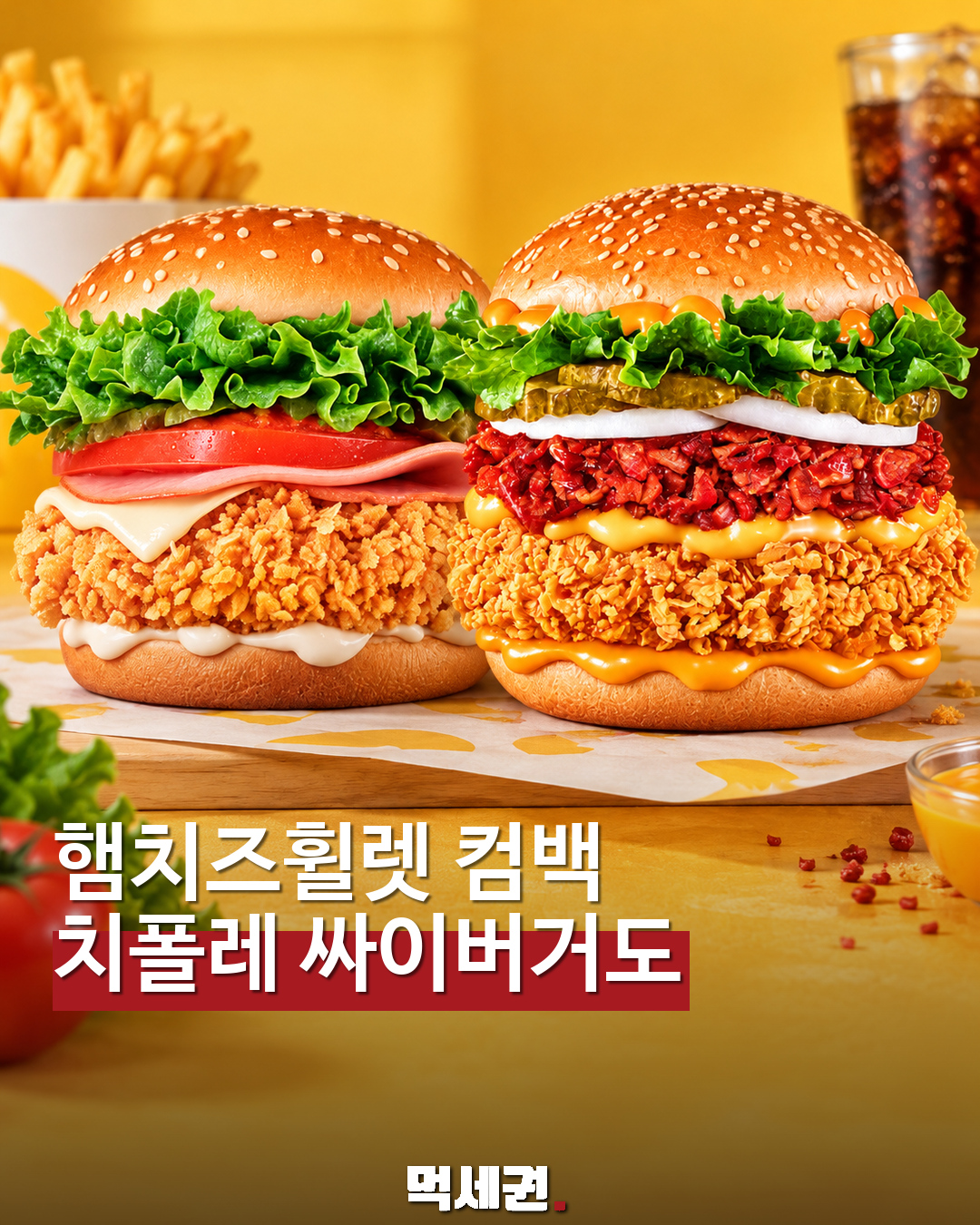 맘스터치 햄치즈휠렛버거와 베이컨치폴레싸이버거 소개 표지