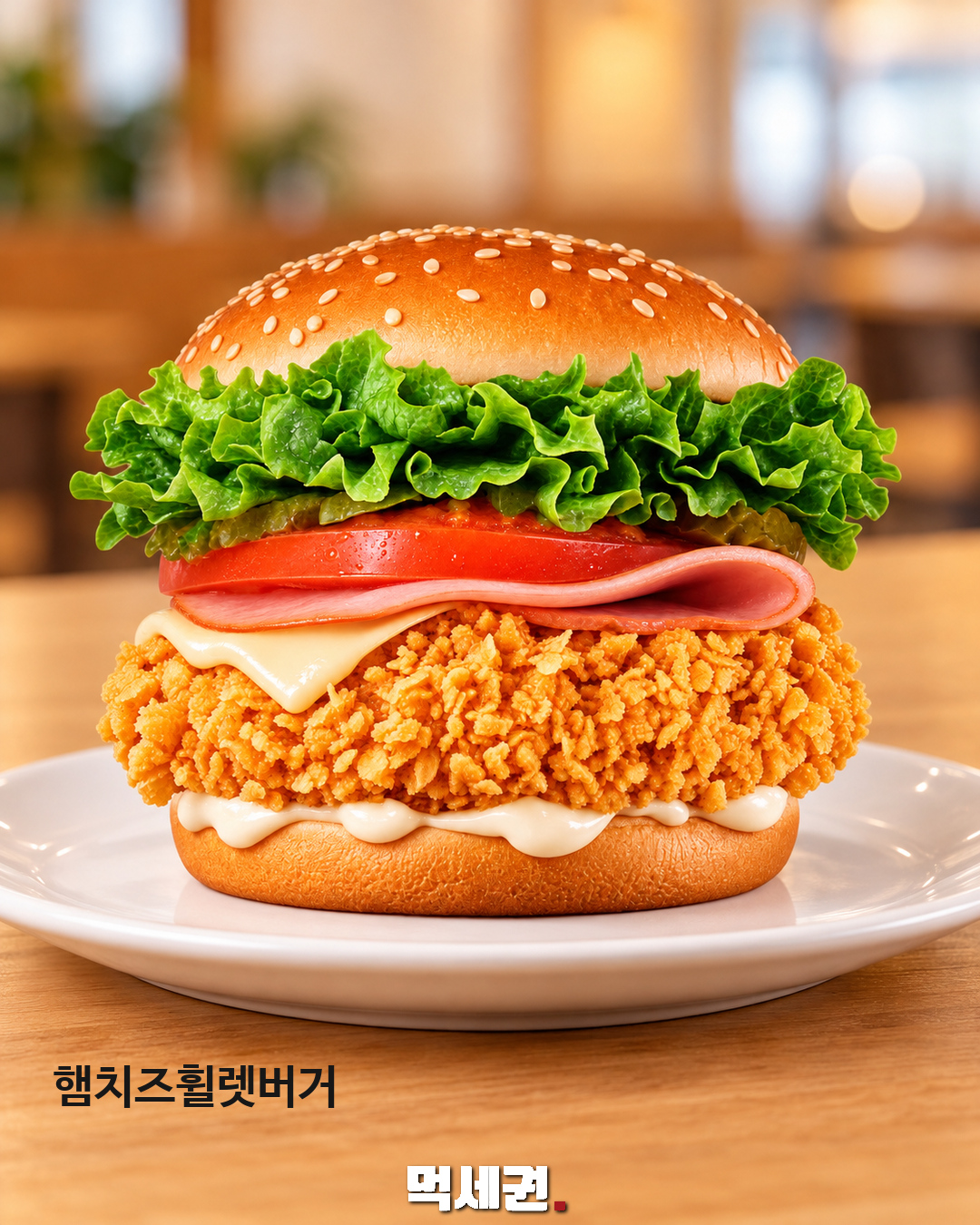 맘스터치 햄치즈휠렛·베이컨치폴레싸이버거…두 가지 치킨버거 2 햄치즈휠렛버거의 햄과 치즈 구성