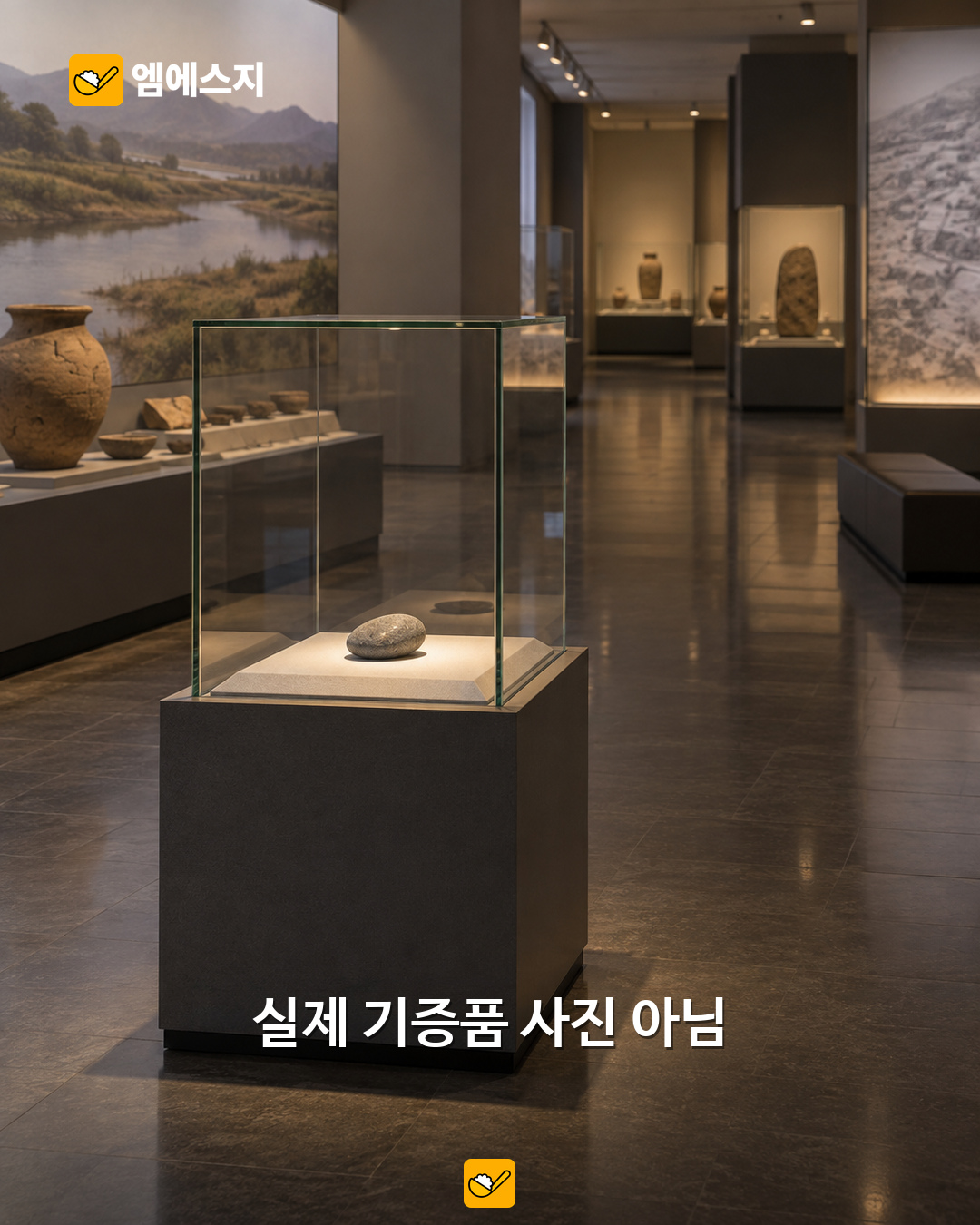 기증과 박물관 전시를 설명하는 일러스트. 실제 어린이의 기증품이나 고성박물관 내부 사진이 아니다