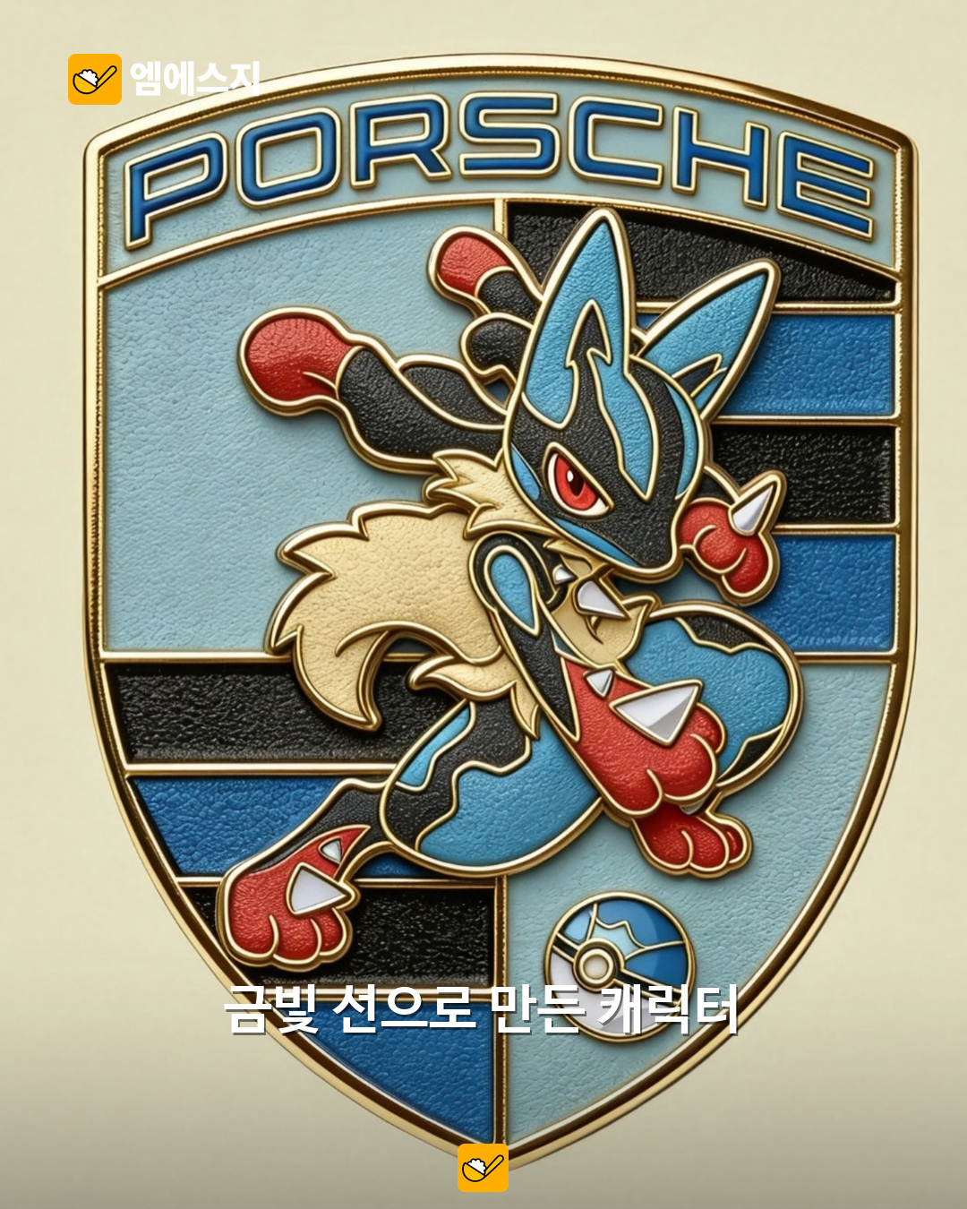 루카리오 엠블럼의 금빛 윤곽선 디테일
